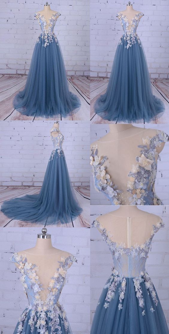 Prom Dress,sexy Prom Dresses,long Party Prom Dress,beaded Prom Dress,ball Gown Blue Lace Prom Dresses M5648