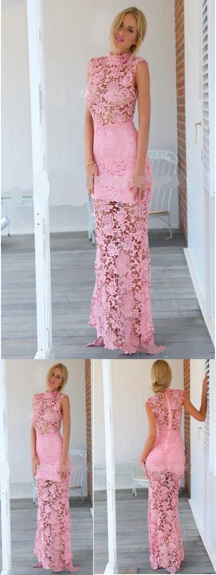 Pink Lace Prom Dress,sleeveless Prom Dresses,mermaid Evening Dresses,sexy Party Dress,custom Made Evening Dress M5725