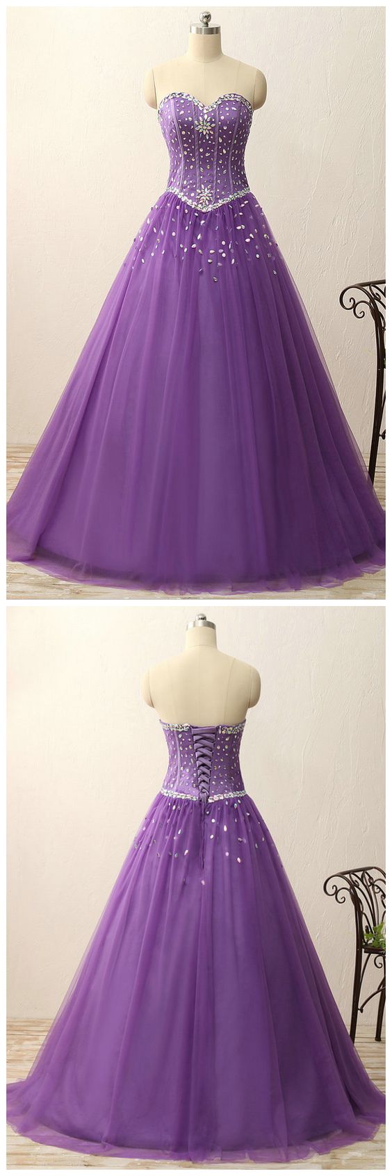 Charming Prom Dress, Formatura Sweetheart Crystal Beads Satin Tulle Floor Length Ball Gown Vintage Dress Prom Dress M5840