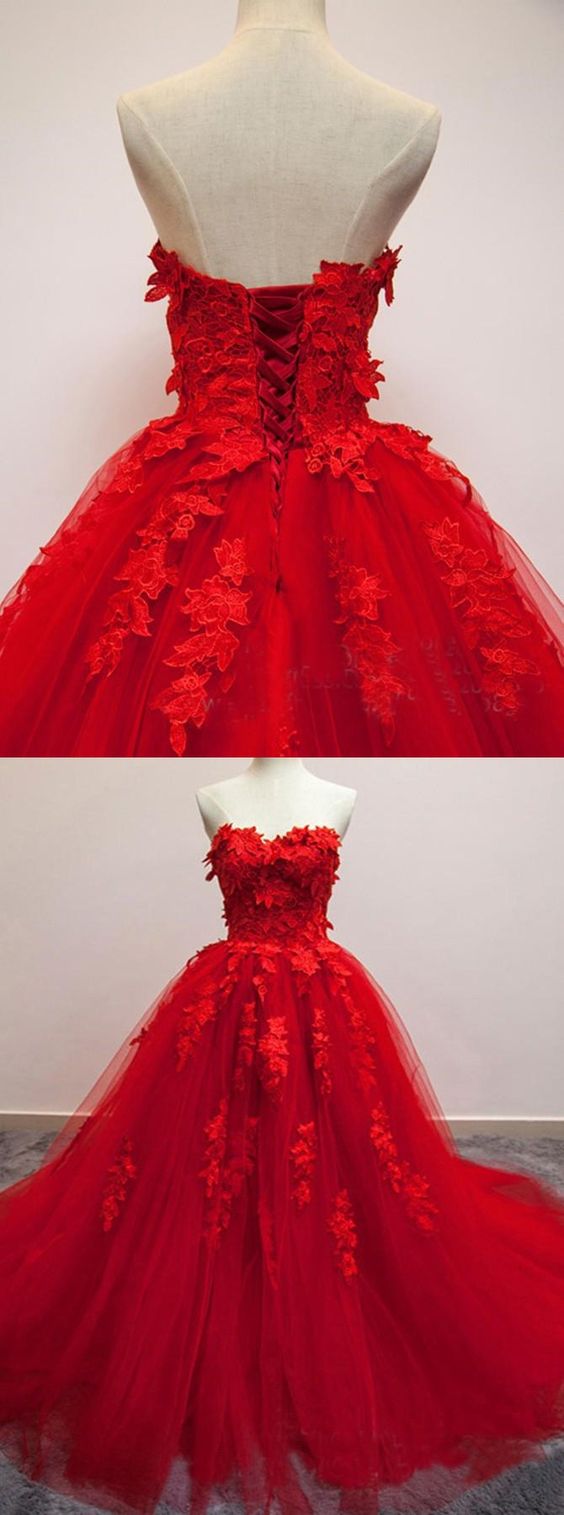 Generous Prom Dress,floral Prom Dress, Quinceanera Prom Dress,fashion Prom Dress, Party Dress, Red Evening Dress, Red Ball Gown With Appliques