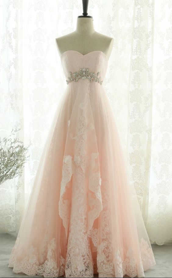 Pink Sweetheart Beading Lace Tulle Lace Up Open Back A-line Long Prom Dress, Prom Dresses M5850
