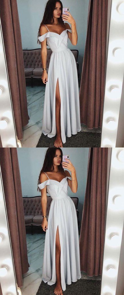 Simple White Satin Long Prom Dress, White Evening Dress M5908