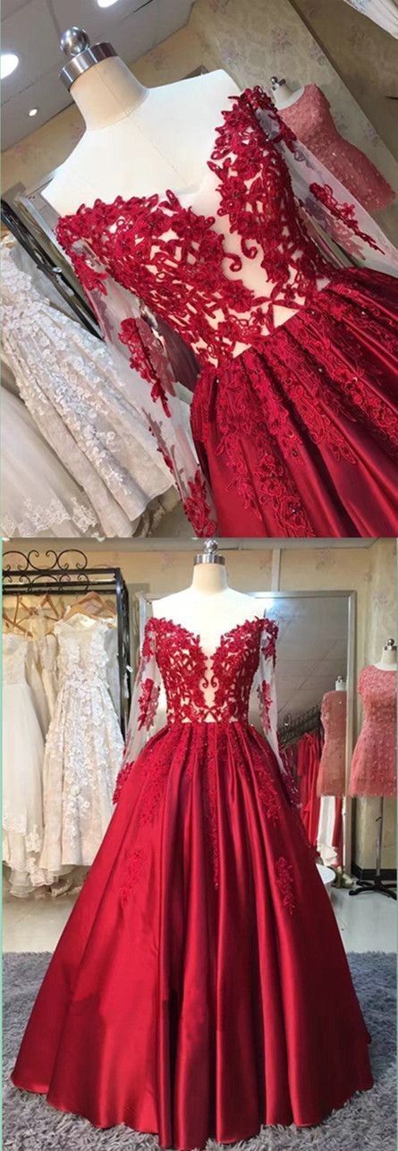 Long Sleeve Prom Dress,red Ball Gown,formal Evening Dress,wedding Party Dress M5941
