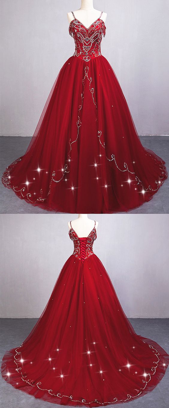 Fascinating Tulle Spaghetti Straps Neckline Ball Gown Quinceanera Dresses With Beadings M5984