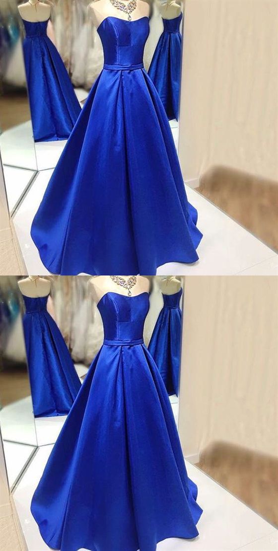 Royal Blue Strapless A Line Prom Dresses,sleeveless Quinceanera Dress M6179