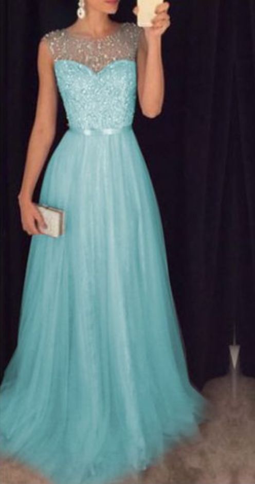 Light Blue Tulle Sequins And Beaded Prom Dresses Sparkle Formal Dresses, Light Blue Prom Dresses M6219