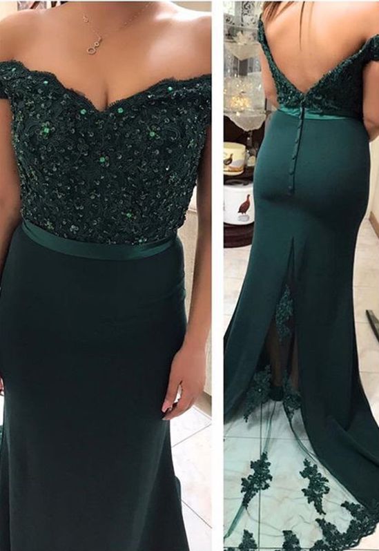 Off The Shoulder Evening Gowns,mermaid Prom Dresses,emerald Green Prom Dresses M6223