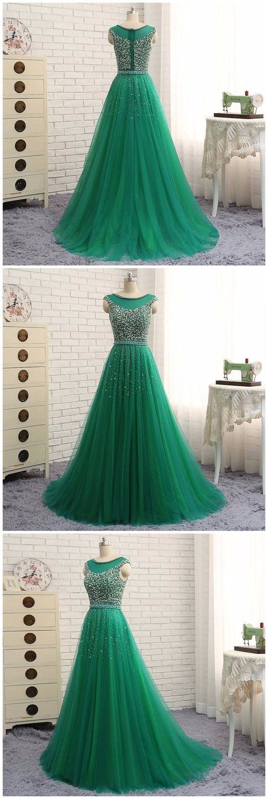 Beading Long Prom Dresses Tulle A-line Evening Formal Dresses M6230