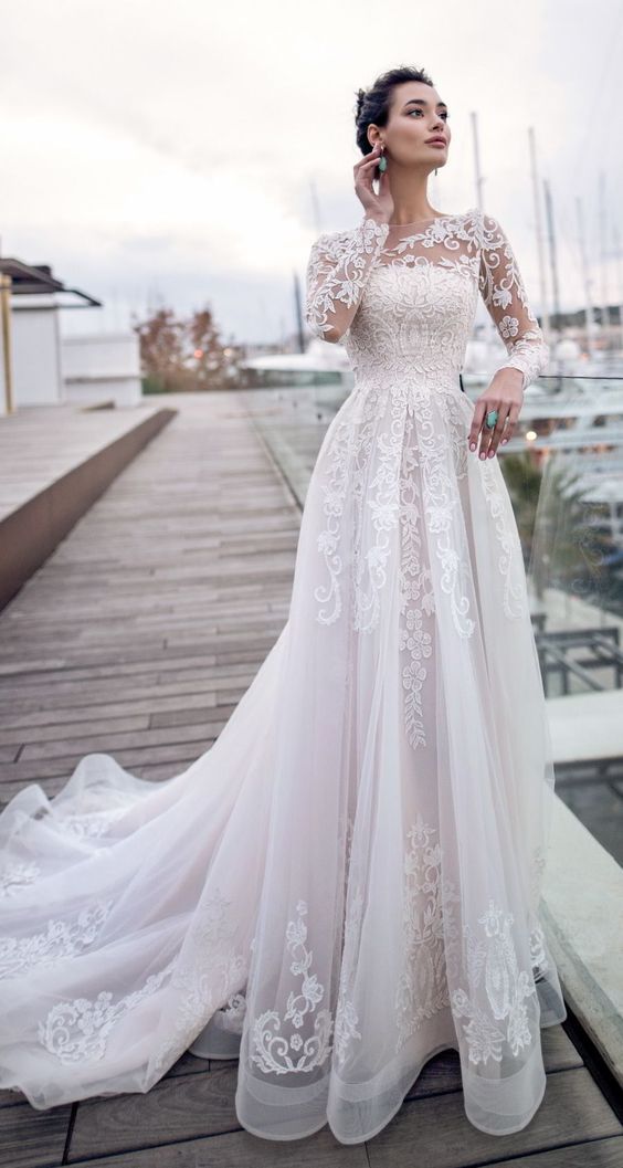 Sheer Lace Back Wedding Dress