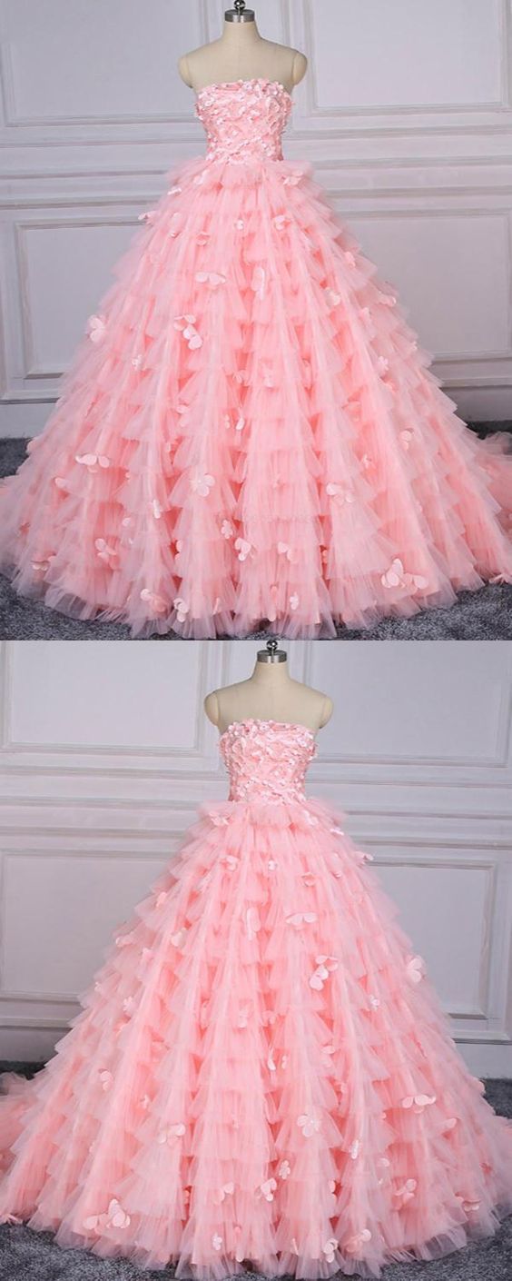 Appliques Prom Dress, Prom Dress Pink, Prom Dress Lace, Unique Prom Dress M6249
