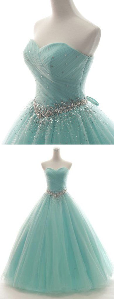 Sweetheart Neck Mint Tulle Sleeveless Floor-length Formal Prom Dress, Prom Gown M6258