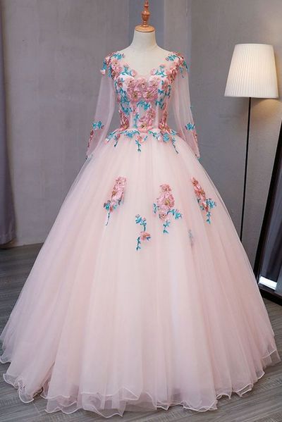 Tulle V Neck Long Customize Prom Dress, Long Lace Evening Dress M6331
