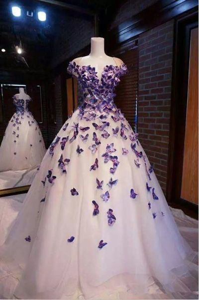 Purple Butterfly Appliques Prom Dress, Party Dress With Appliques M6506