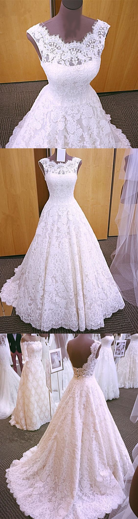 Vintage Cap Sleeves Open Back Lace Wedding Dresses M6578