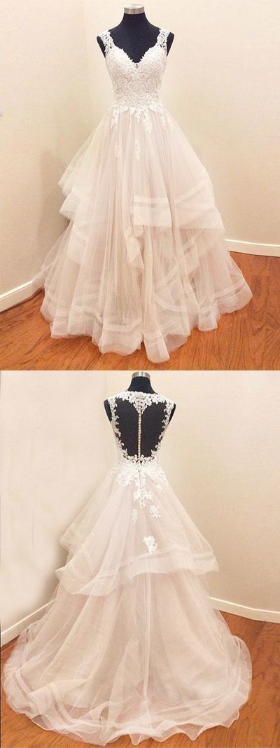 A-line Tulle Lace Long Prom/wedding Dress With Appliques, Long Prom Dress M6770