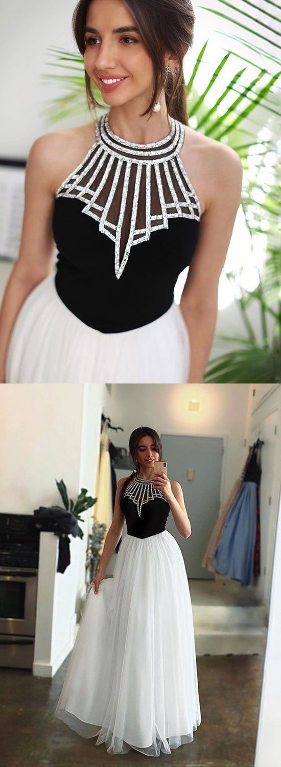 Black And White Tulle Long Prom Dress, Evening Dress M7046 on Luulla