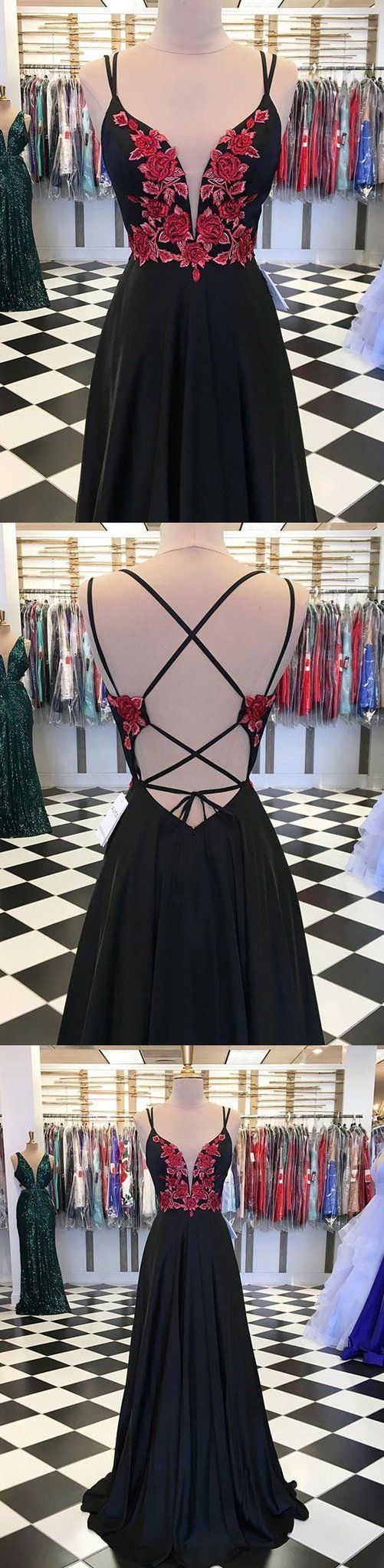 Black Lace Chiffon Long Prom Dress, Black Evening Dress M7065