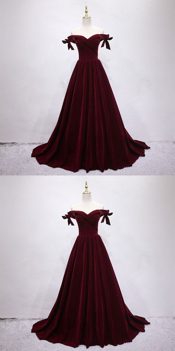 Elegant Burgundy Velvet Long Prom Dress, Evening Dress M7067