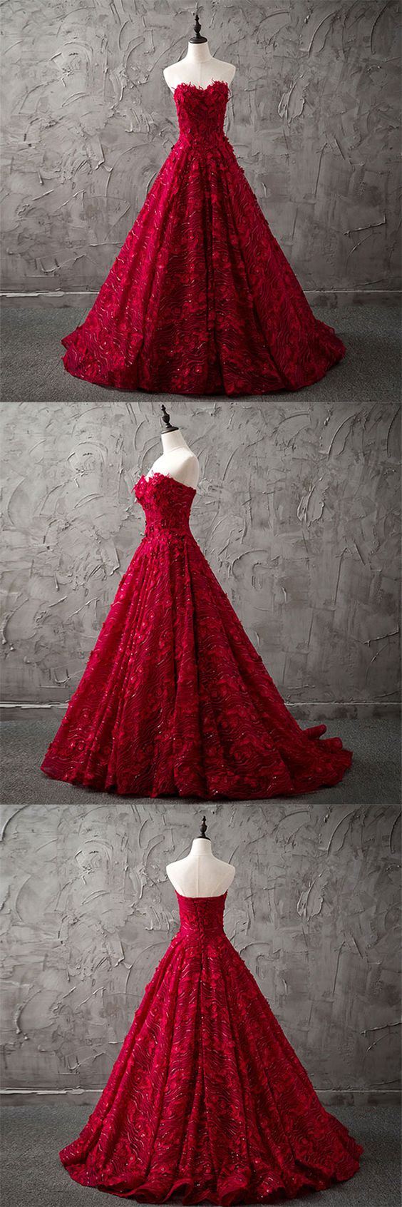 Burgundy Lace Sequins Long Prom Dress, Burgundy Evening Dress M7100