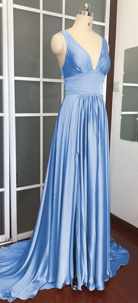 Light Blue Bridesmaid Dresses Long Chiffon Wedding Party Dress M7113