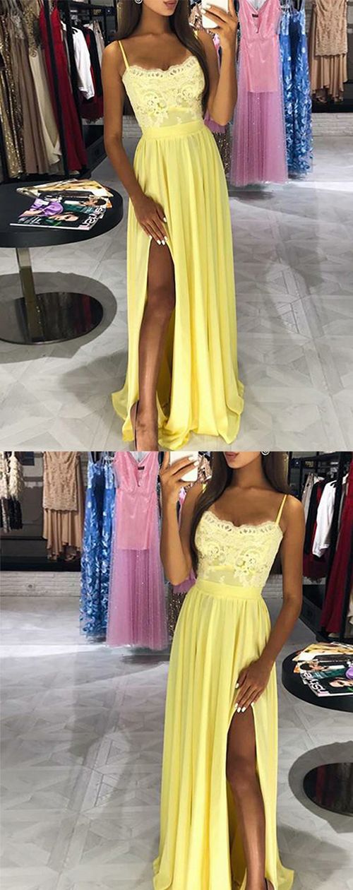 Spaghetti Straps Side Slit Light Blue Long Formal Dress,DS4921