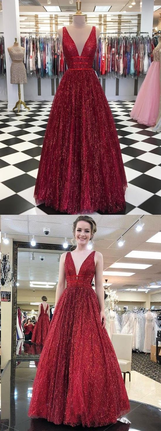 Burgundy Prom Dresses With Straps Aline Long Open Back Sparkly Lace Prom Dress M7221