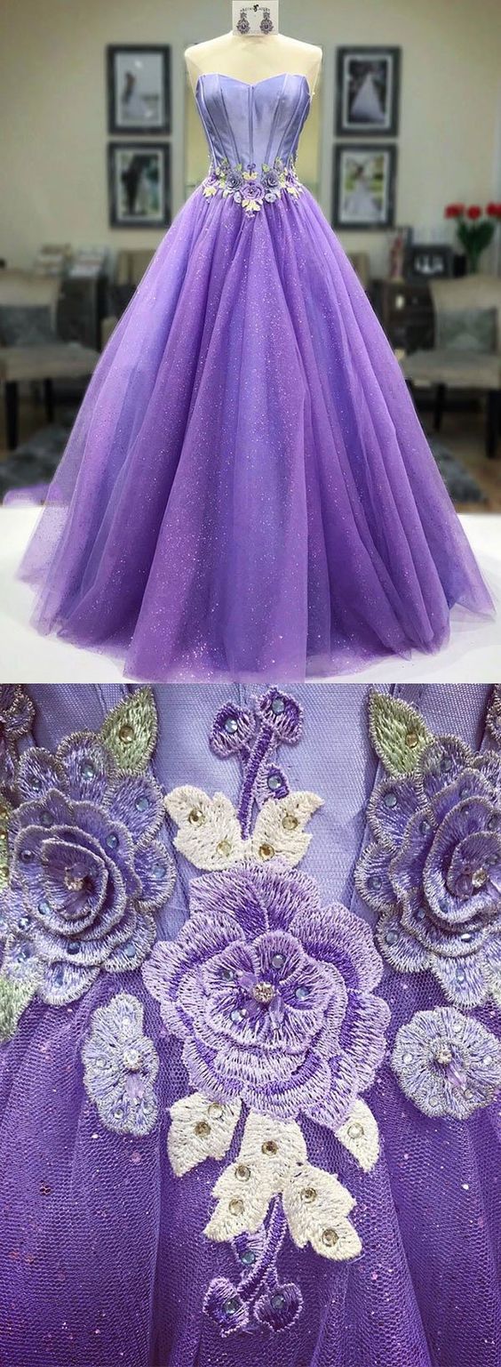 Purple Sweetheart Neck Tulle Long Prom Dress, Evening Dress M7333