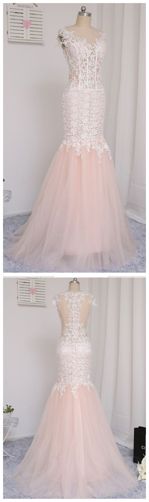 Baby Pink Appliques Mermaid Evening Dress, Formal Long Prom Dresses, Wedding Party Gown M7339
