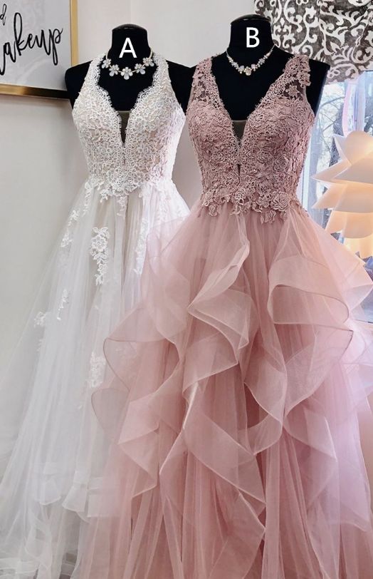 2019 Princess Prom Dress, Long Prom Dress, Pink Prom Dress, White Prom Dress M7539
