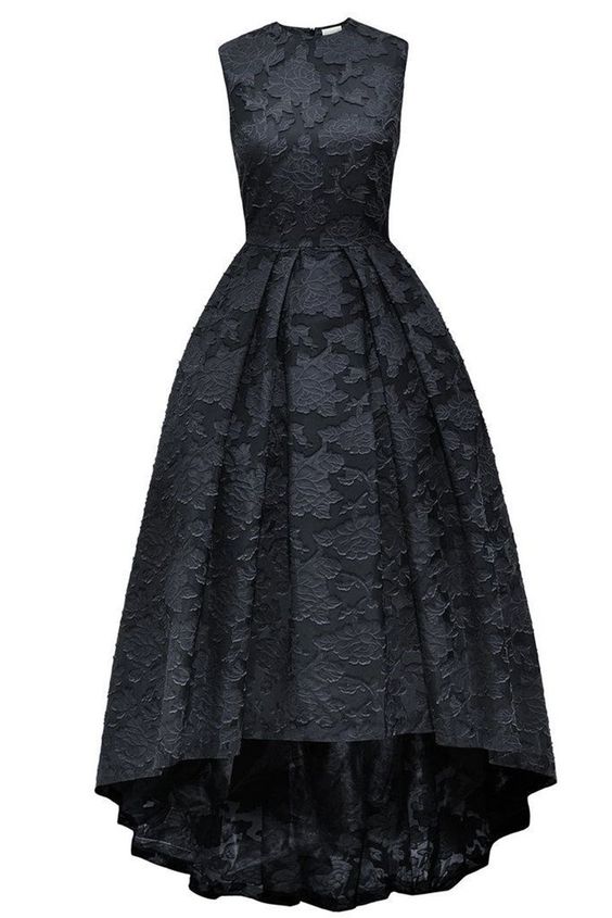 Black Lace Round Neck High Low Sleevelessa-line Long Prom Dress ,evening Dresses M7588