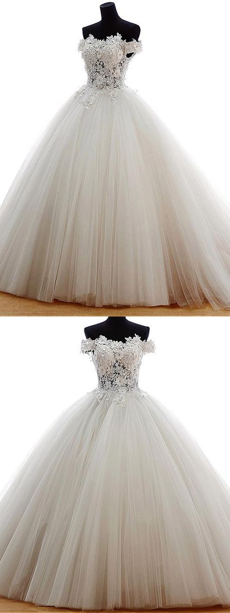 Marvelous Tulle Off-the-shoulder Neckline Ball Gown Wedding Dress With Venice Lace M7689