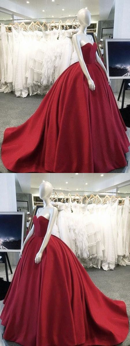 Burgundy Ball Gowns Sweetheart Bodice Corset Satin Wedding Dresses For Women M7738