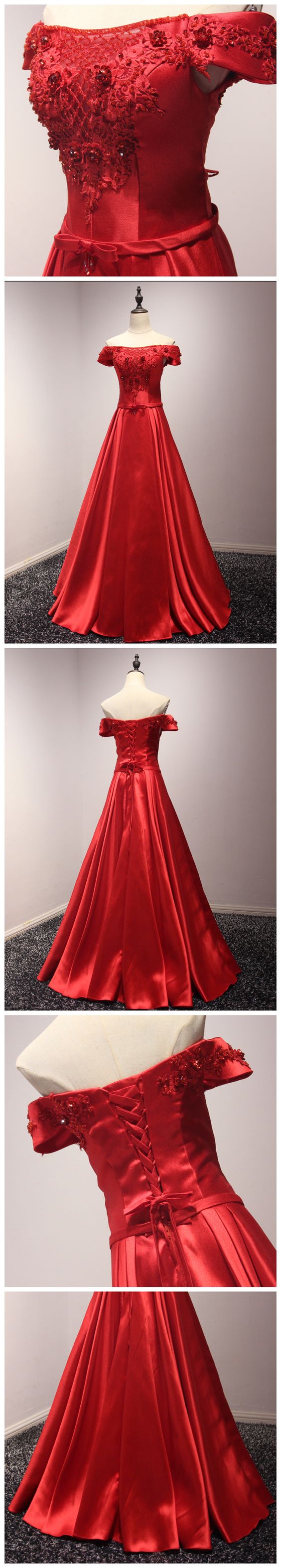 Chic Dress, Red Prom Dress,a-line Prom Dress, Satin Off-the-shoulder Prom Dress,long Prom Dress Evening Dress M7755