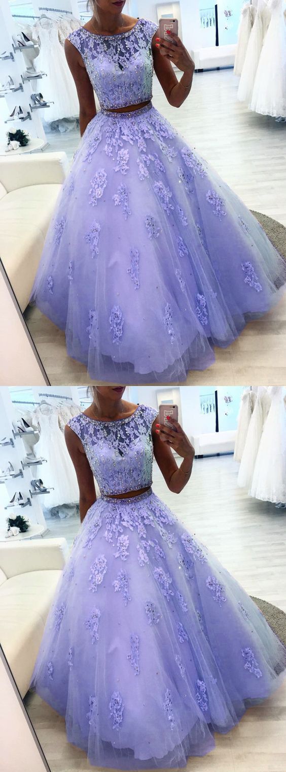 Gorgeous Custom Made Sexy Lavender Tulle Lace Prom Dress Two Pieces M7760