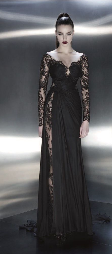 Charming Lady Dresses, Black Lace Long Sleeve Evening Dresses, Off The Shoulder Prom Dresses M7857