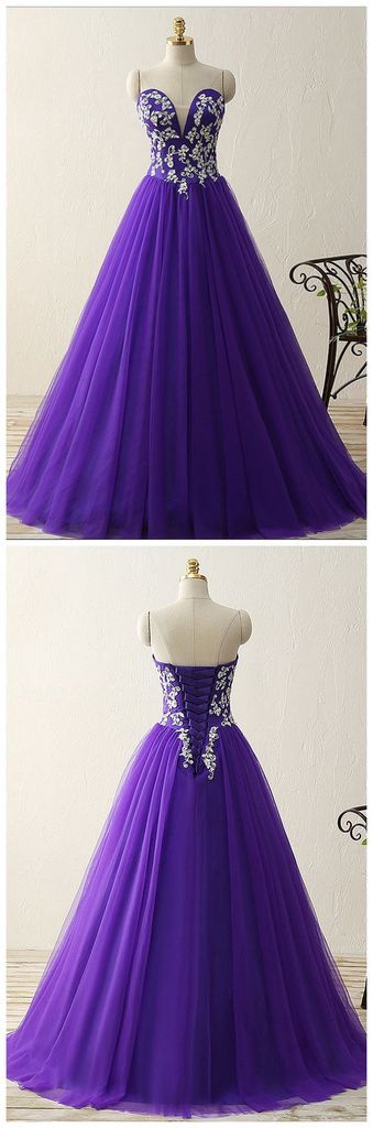 Charming Prom Dress, Sweetheart Crystal Beads Satin Tulle Floor Length Ball Gown Vintage Dress M7933