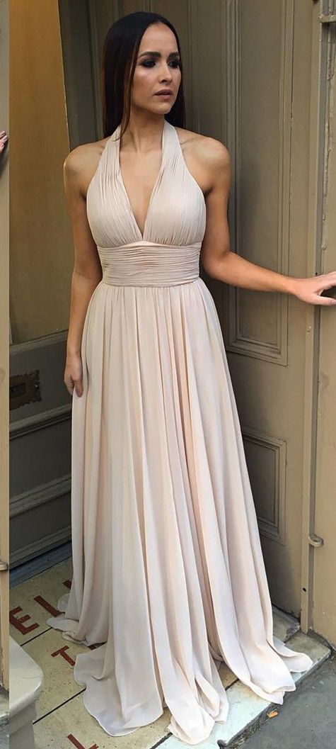Simple Halter Peach Long Prom Dress, Chiffon Prom Dress 2019 M7950