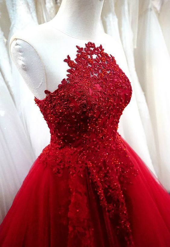 Charming Prom Dress,sexy Prom Dress,red A Line Prom Dress,tulle Evening Dress M7963