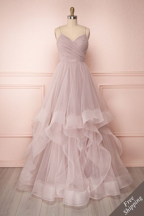Pink Tulle A Line Prom Dress , Charming Prom Gown M7983