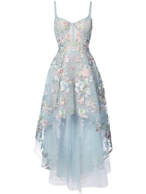 Spaghetti Straps Square Neck Layered Ruffles Floral Formal Dresses