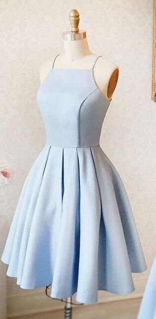 A-line Halter Light Blue Short Homecoming Dress,cute Prom Dress M8112