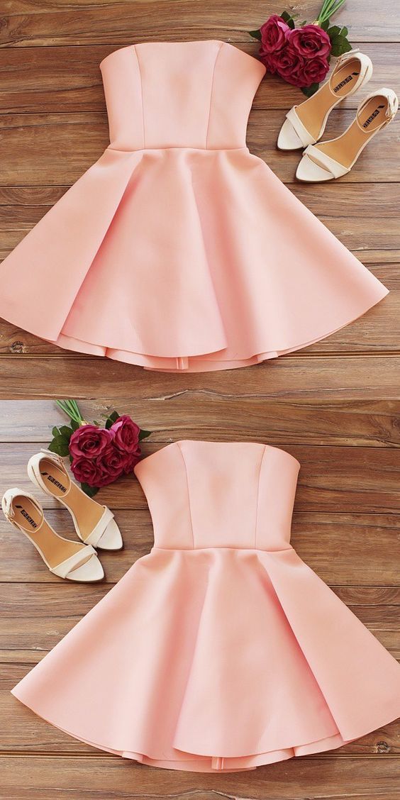 Simple Strapless Sleeveless Pink Short Homecoming Dress M8148