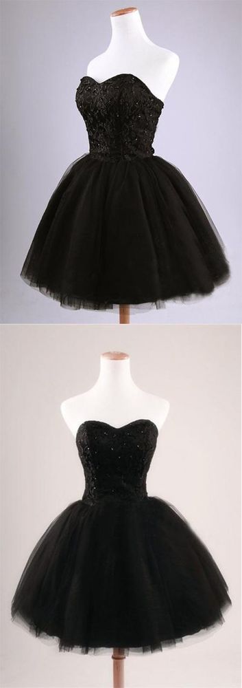 Balck Ball Gown Strapless Tulle Short Party Dress M8290
