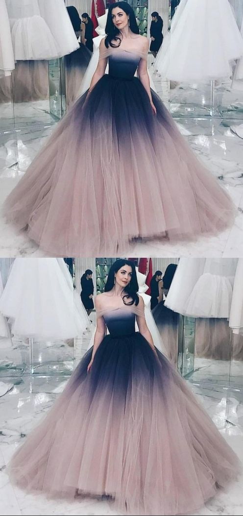 Off-the-shoulder Ball Gown Prom Dress With Sleeves Ombre Evening Dress M8349