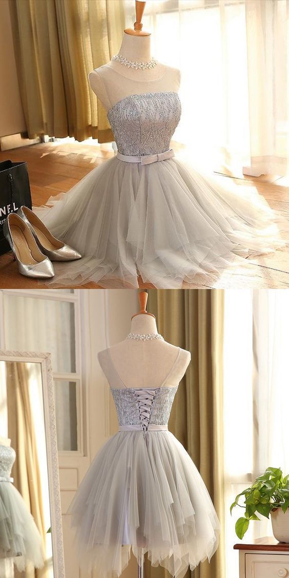 A-line Spaghetti Straps Short White Satin Homecoming Dress With Lace M8358