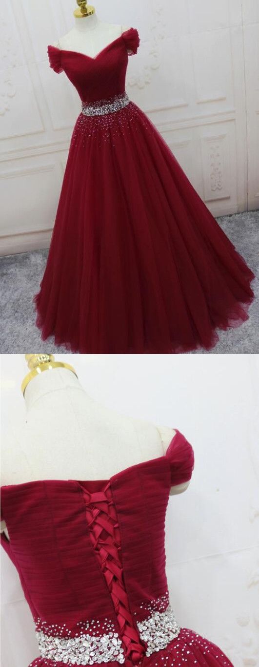 Wine Red Elegant Princess Gown, Handmade Off Shoulder Ball Gowns, Party Dress M8364