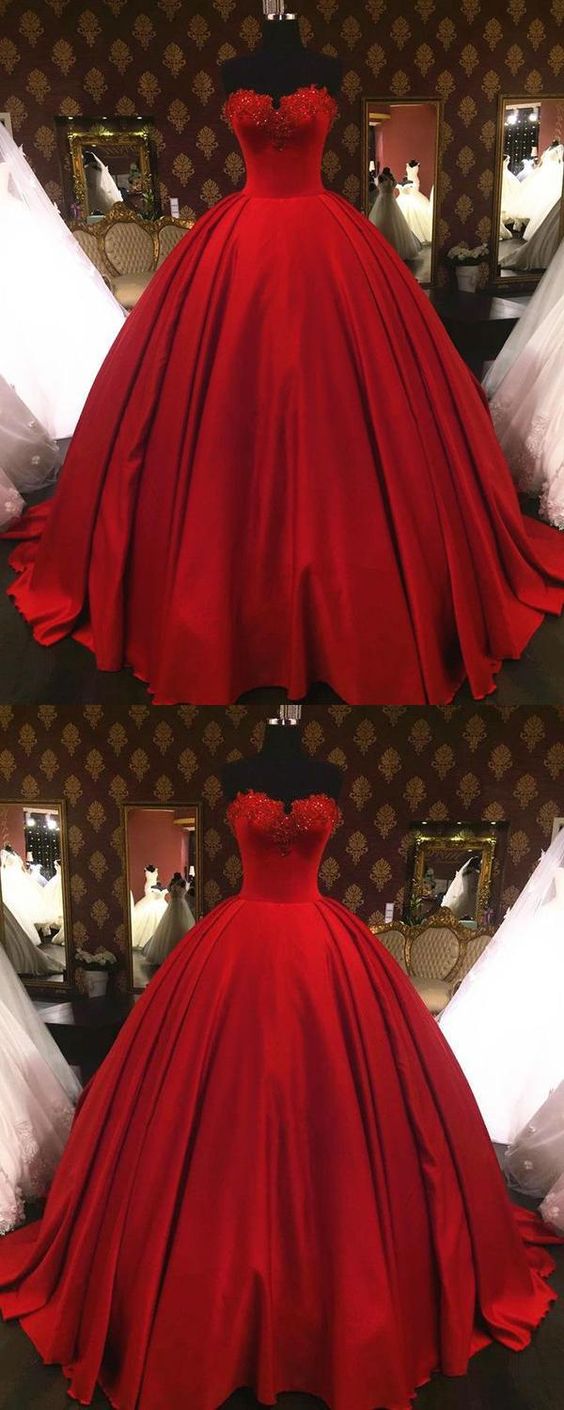Dark Red Quinceanera Dresses With Lace Appliques Satin Strapless Ball Gowns Sweet 16 Dresses M8365