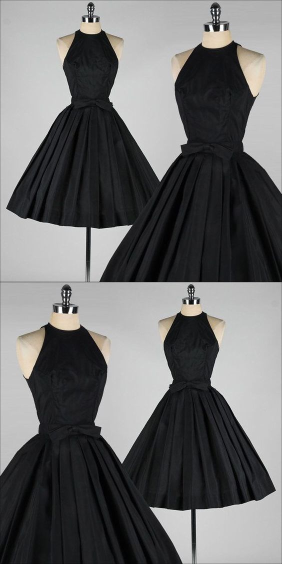 1950s Vintage Dress, Short Black Prom Dress Homecoming Dress M8387