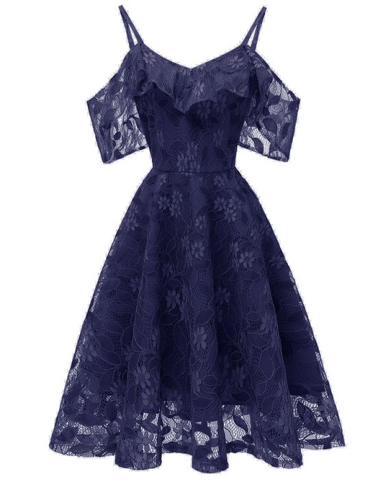 Navy Blue Short Lace Dress A Line Women Bridesmaid Party Gowns M8472
