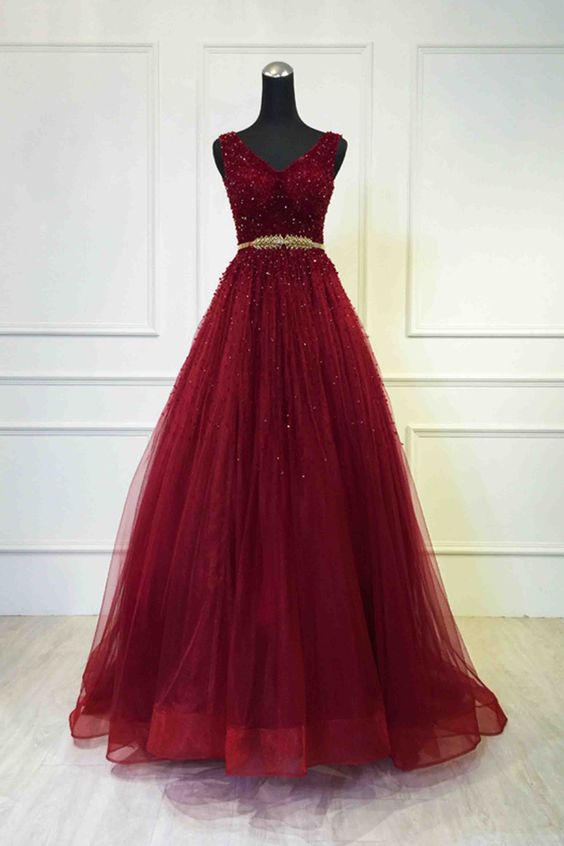 Red Tulle Prom Dress, Long Prom Dress For Teens M8533